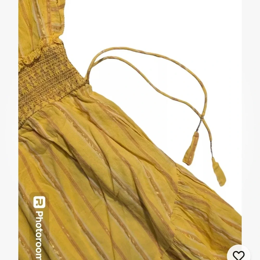 Saylor Size Small Yellow‎ Metallic Stripe Adrianne Ruffle-Sleeve Mini Dress EUC